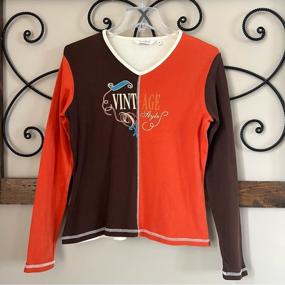 Michele Boyard Vintage 70's 80's Y2K Graphic Long Sleeve Top Size S